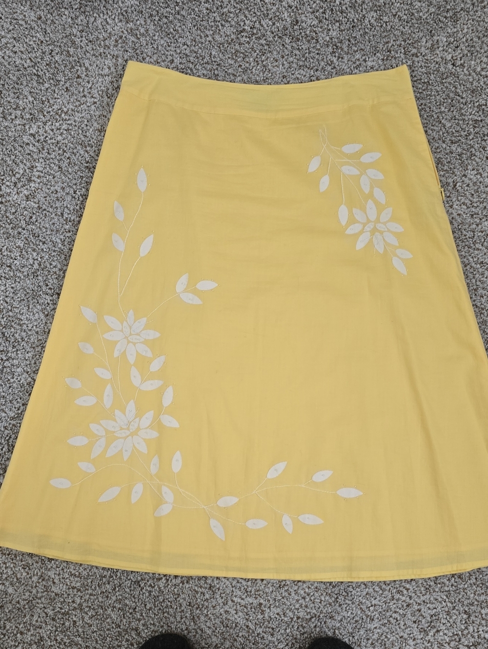 Sunny Yellow A-Line Skirt with White Floral Embroidery
